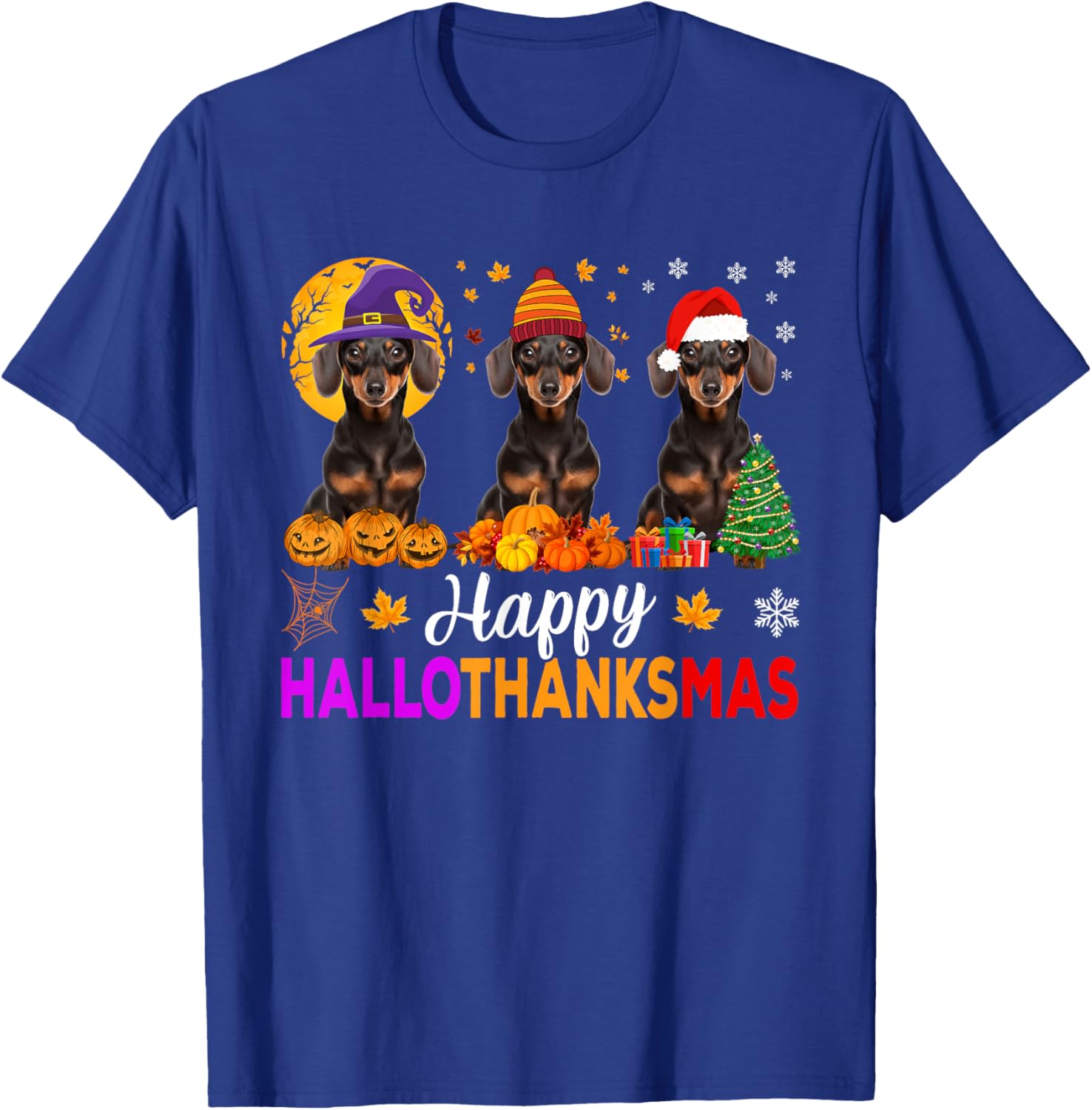 Dachshund Dog Halloween Christmas Hallothanksmas Women Kids T-Shirt - T-Shirt | Royal