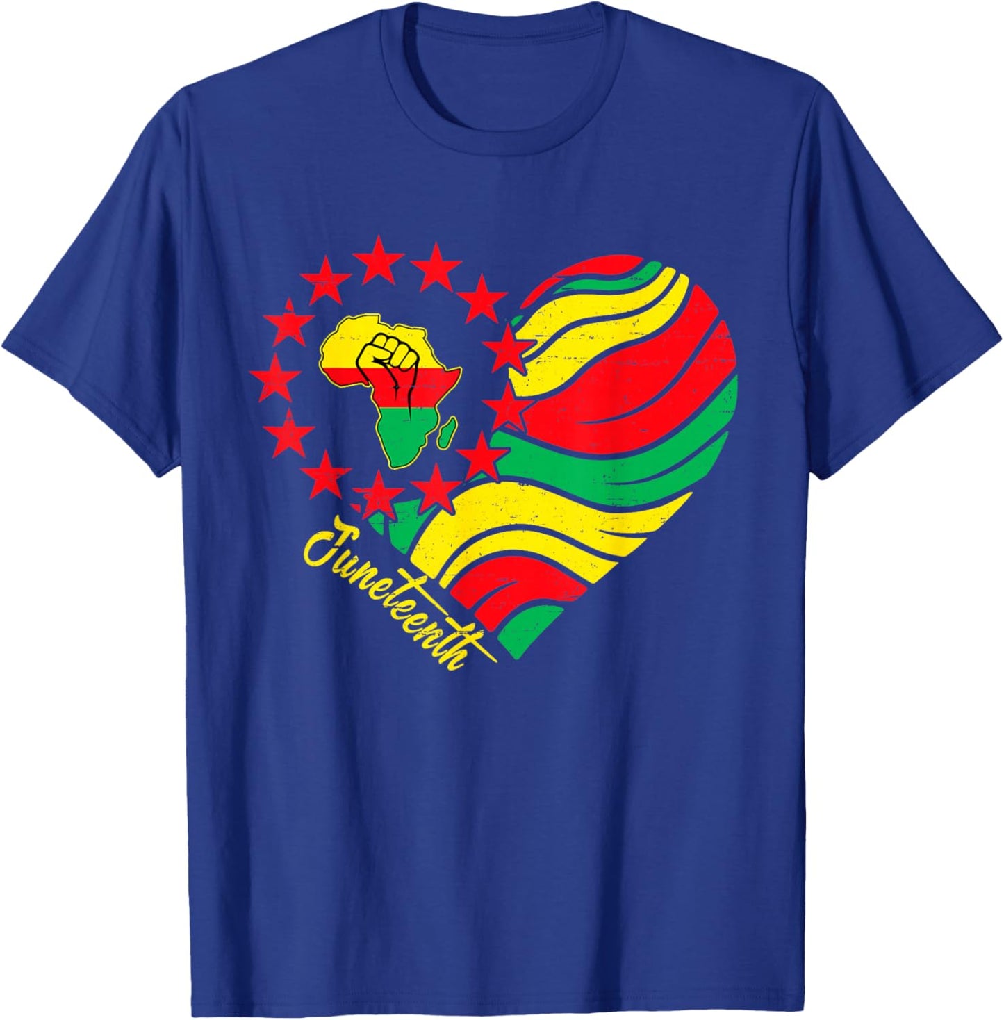 Juneteenth Heart African Afro Fist June 19th 1865 Men Women T-Shirt - T-Shirt | Royal