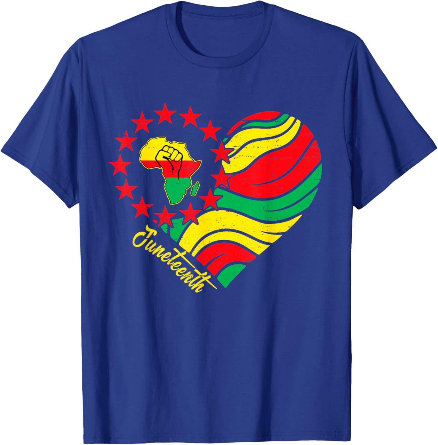 Juneteenth Heart African Afro Fist June 19th 1865 Men Women T-Shirt - T-Shirt | Royal