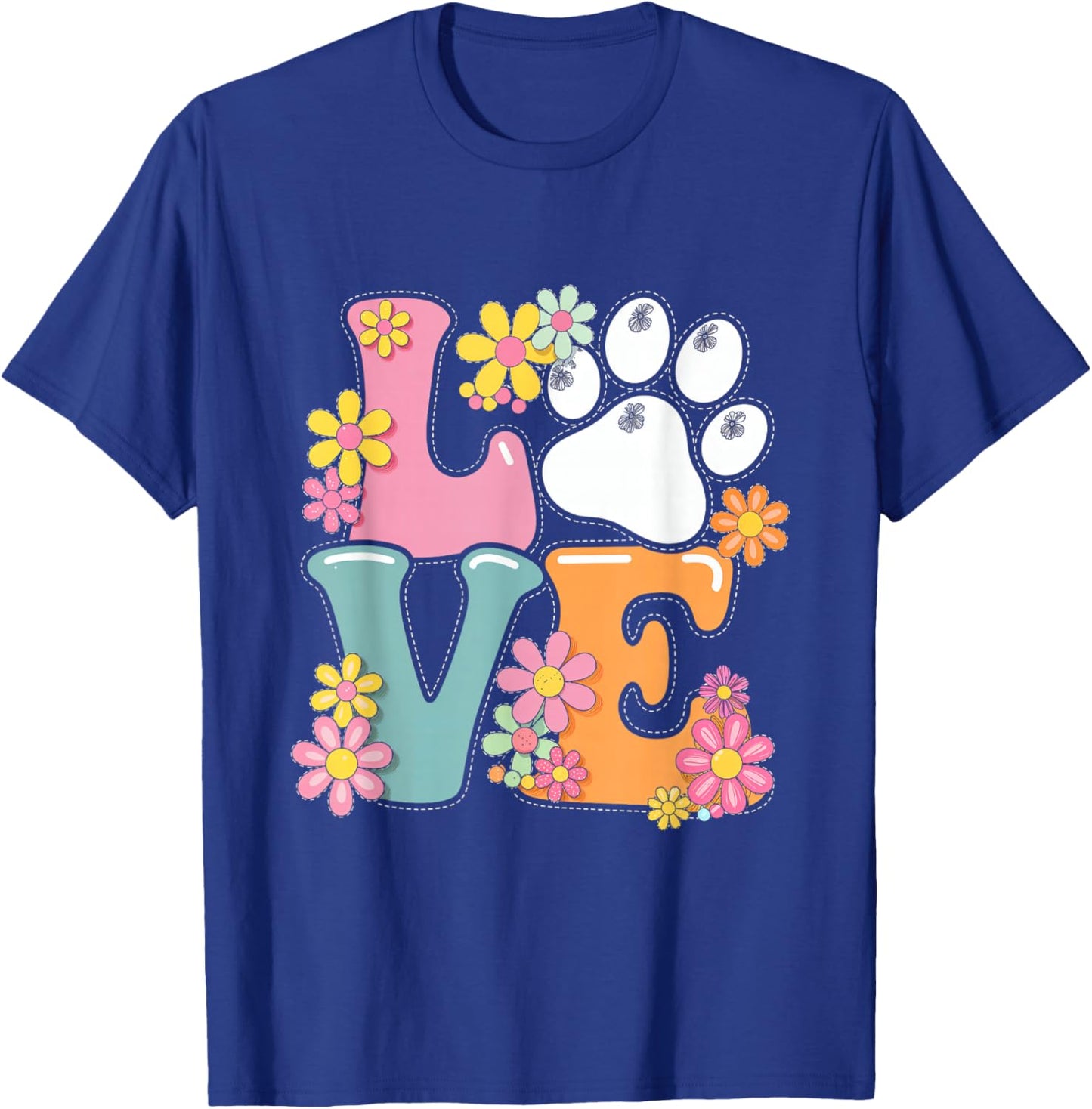 Love Flowers Paw Print Animal Pet Love Kids Women T-Shirt - T-Shirt | Royal