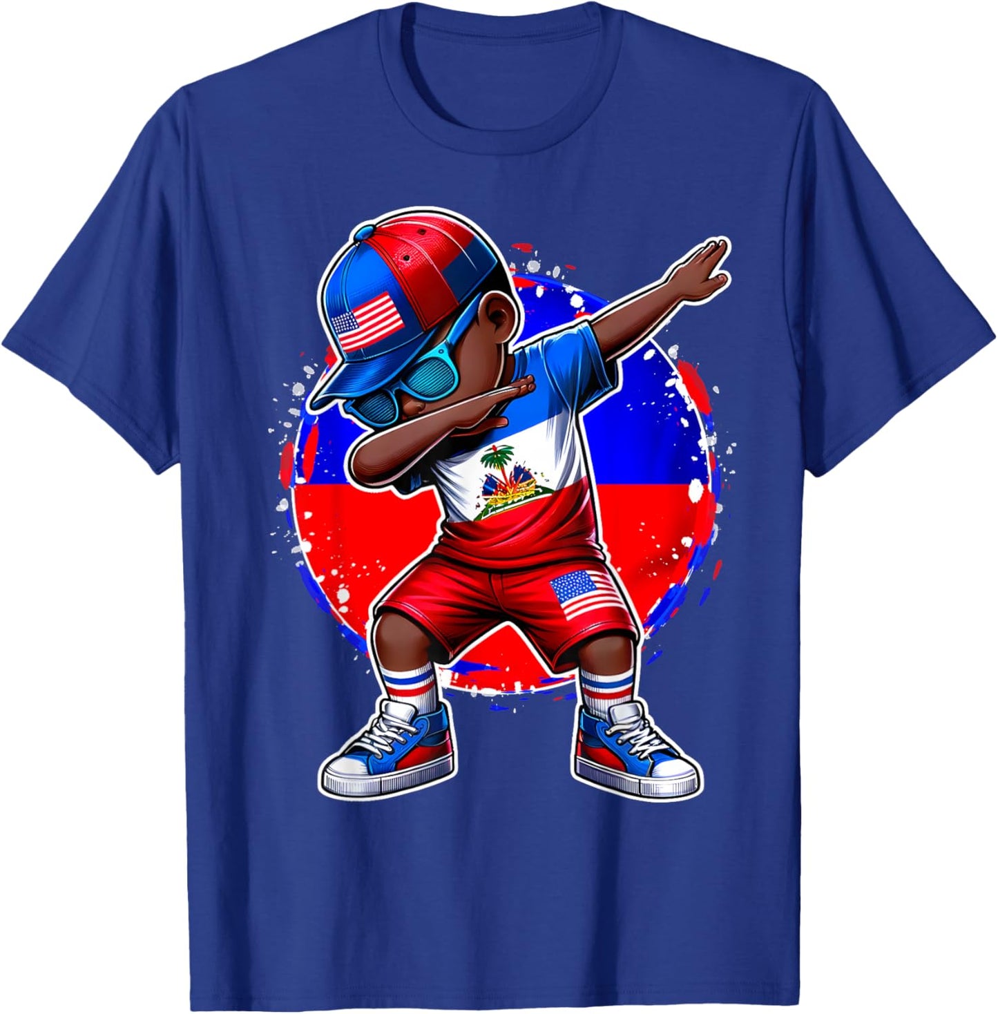 Half American Half Haitian Boy Kid Haiti Flag USA Flag T-Shirt - T-Shirt | Royal