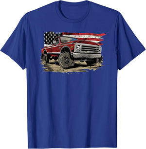 Vintage Pickup Truck With Flag Patriotic Style Women Girls Kids Men T-Shirt - T-Shirt | Royal