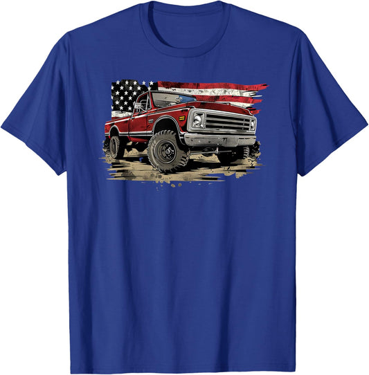 Vintage Pickup Truck With Flag Patriotic Style Women Girls Kids Men T-Shirt - T-Shirt | Royal