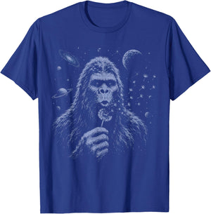 Funny Bigfoot Blowing Dandelion Sasquatch Wishes Vintage Art T-Shirt - T-Shirt | Royal