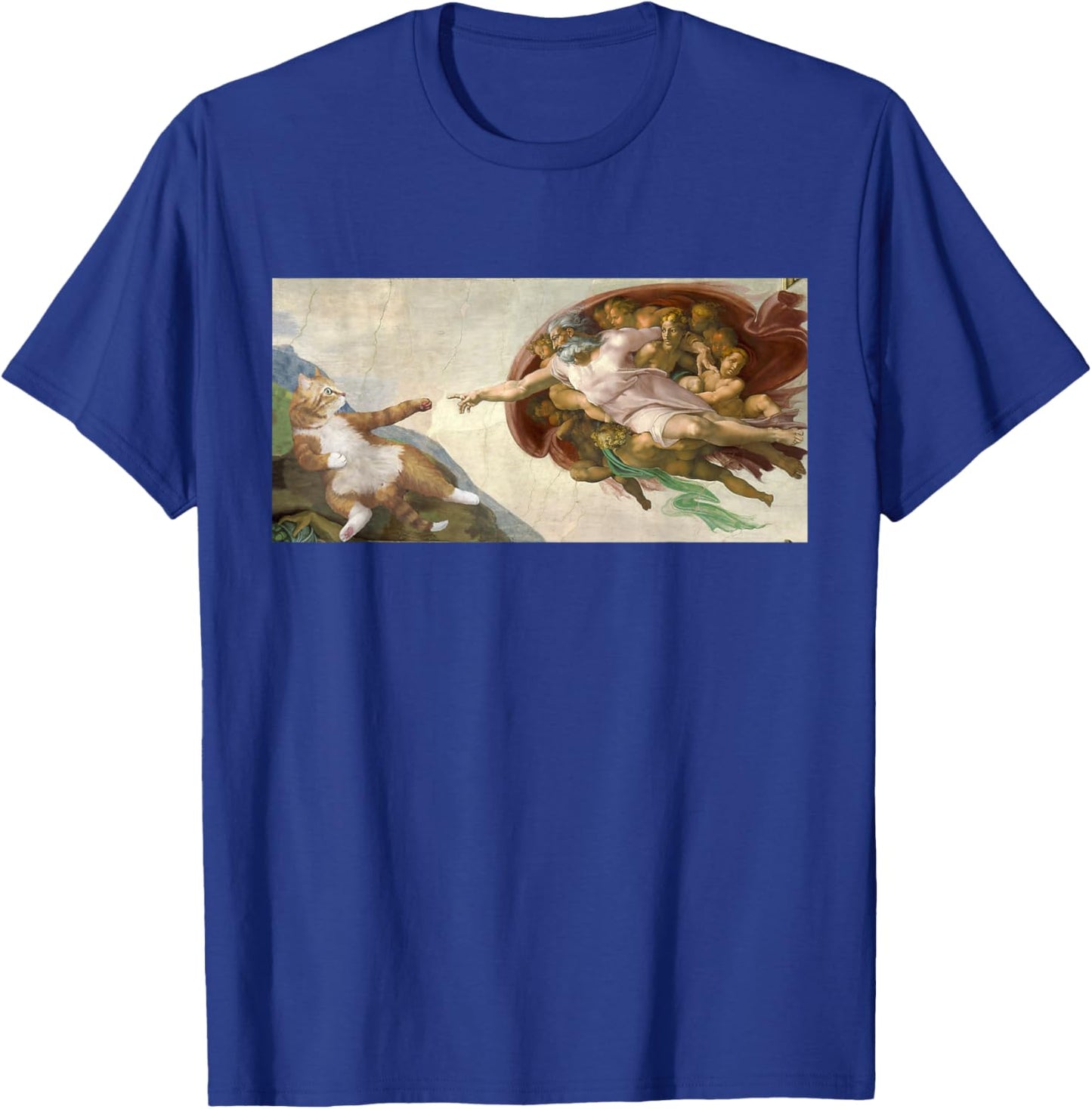 Funny Cat God Creation of Adam Art Michelangelo Jesus Art Women Kids T-Shirt - T-Shirt | Royal