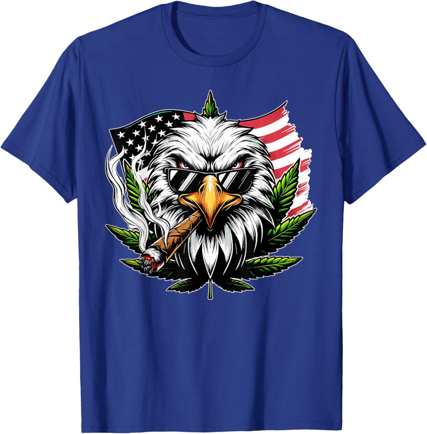 Eagle Smoking Marijuana Us Flag 4th Of July Cannabis Leaf T-Shirt - T-Shirt | Royal