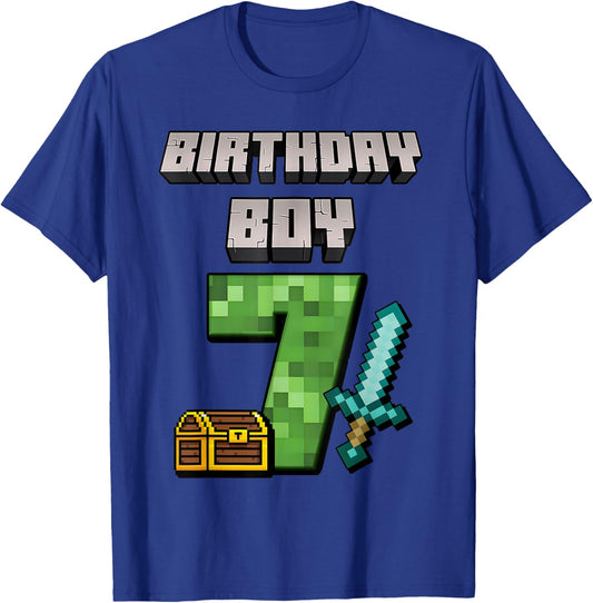 Birthday Boy Shirt 7th Birthday Boy 7 Year Old Game Pixel T-Shirt - T-Shirt | Royal