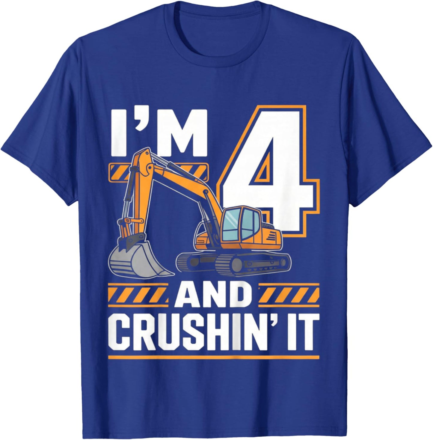 Kids Four 4yr 4th Birthday Construction Truck 4 Year Old Boy T-Shirt - T-Shirt | Royal