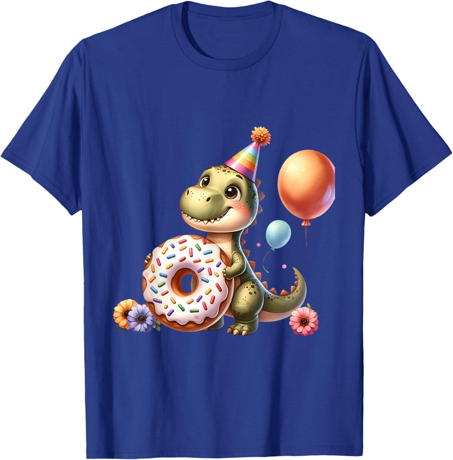 Cute Dinosaur with Donut Birthday Celebration T-Shirt - T-Shirt | Royal