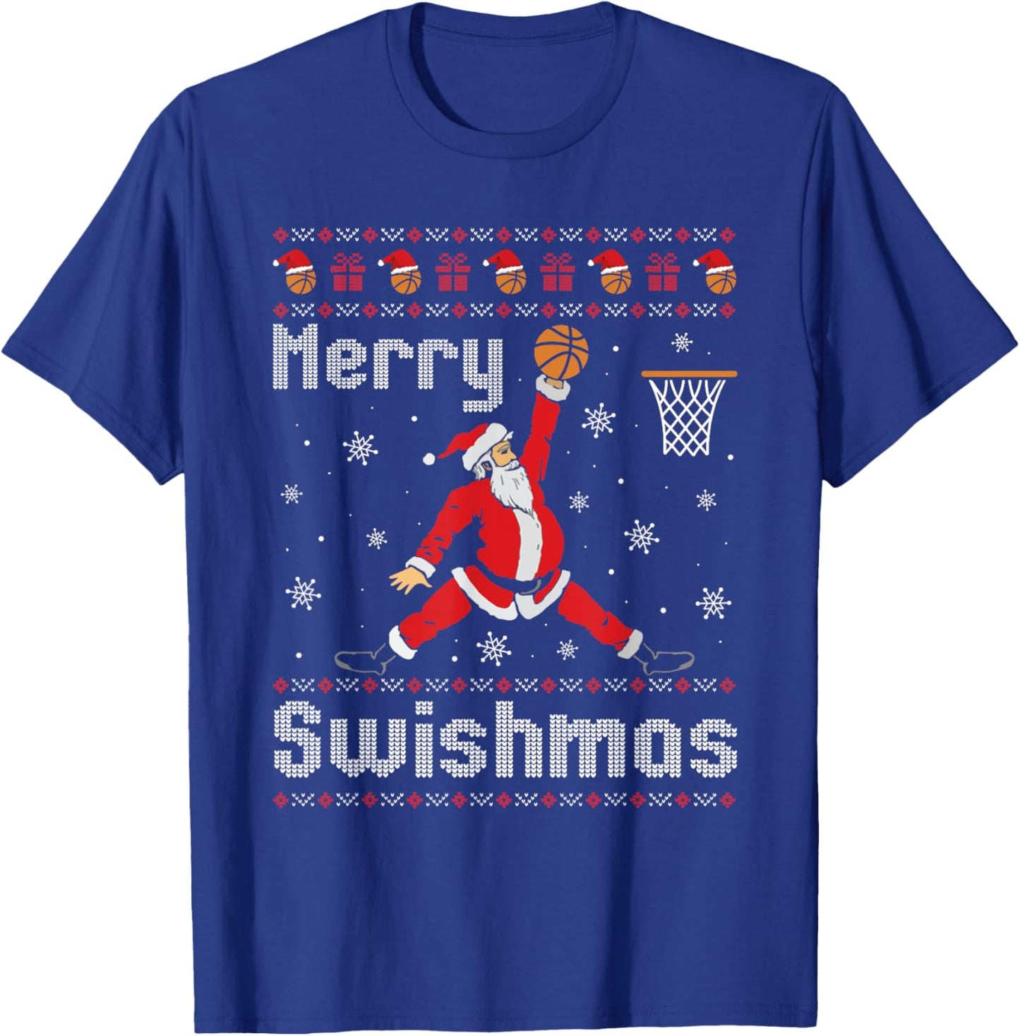 Merry Swishmas Basketball Dunk Rebound Santa Christmas Party T-Shirt - T-Shirt | Royal