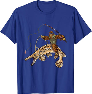 Alligator Gar Fishing Bigfoot Fisherman , Small, Black T-Shirt - T-Shirt | Royal