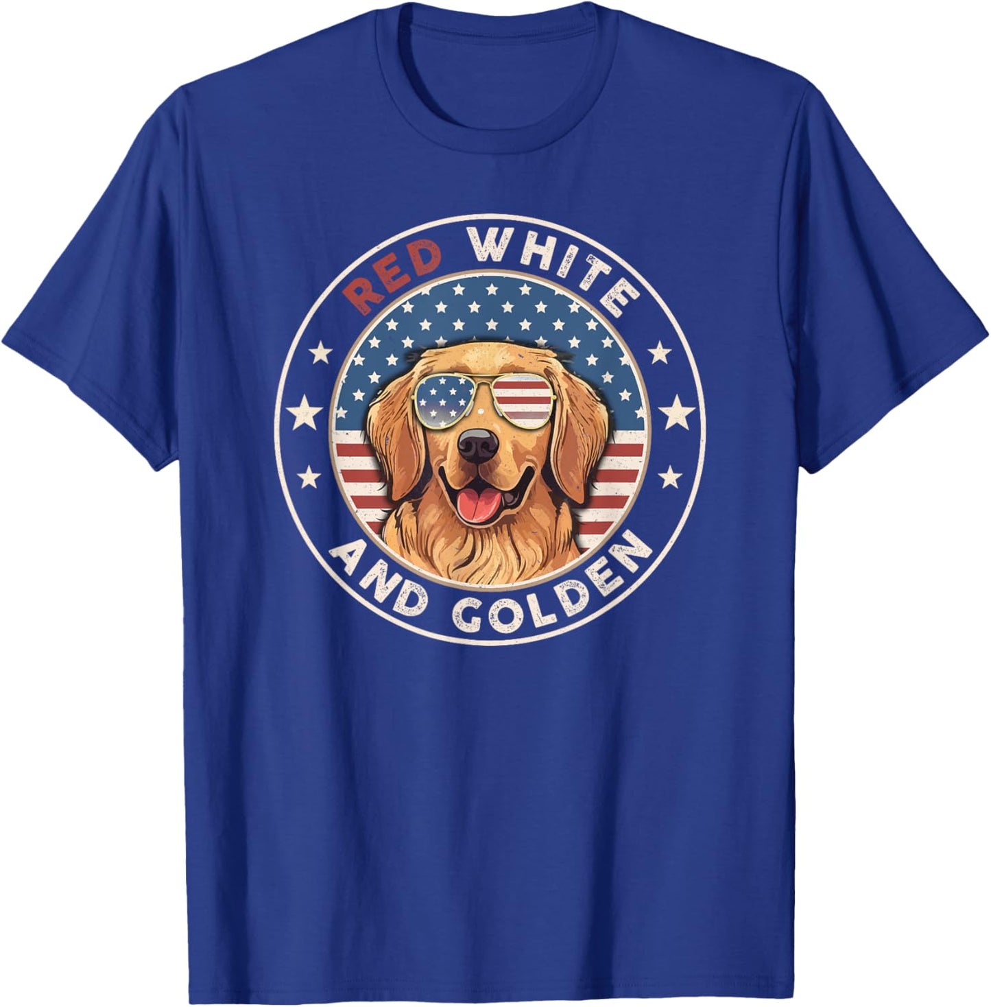 Red White Golden Retriever American Flag 4th of July Gift T-Shirt - T-Shirt | Royal