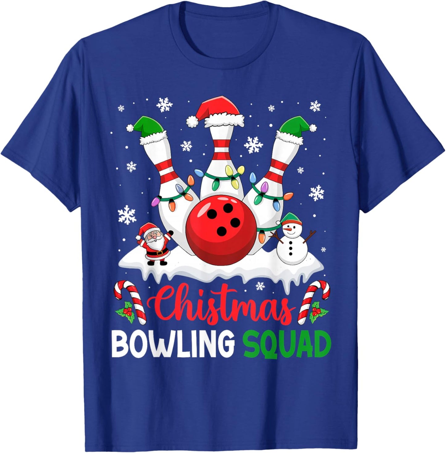 Christmas Bowling Squad Xmas Lights Santa Bowling Player T-Shirt - T-Shirt | Royal