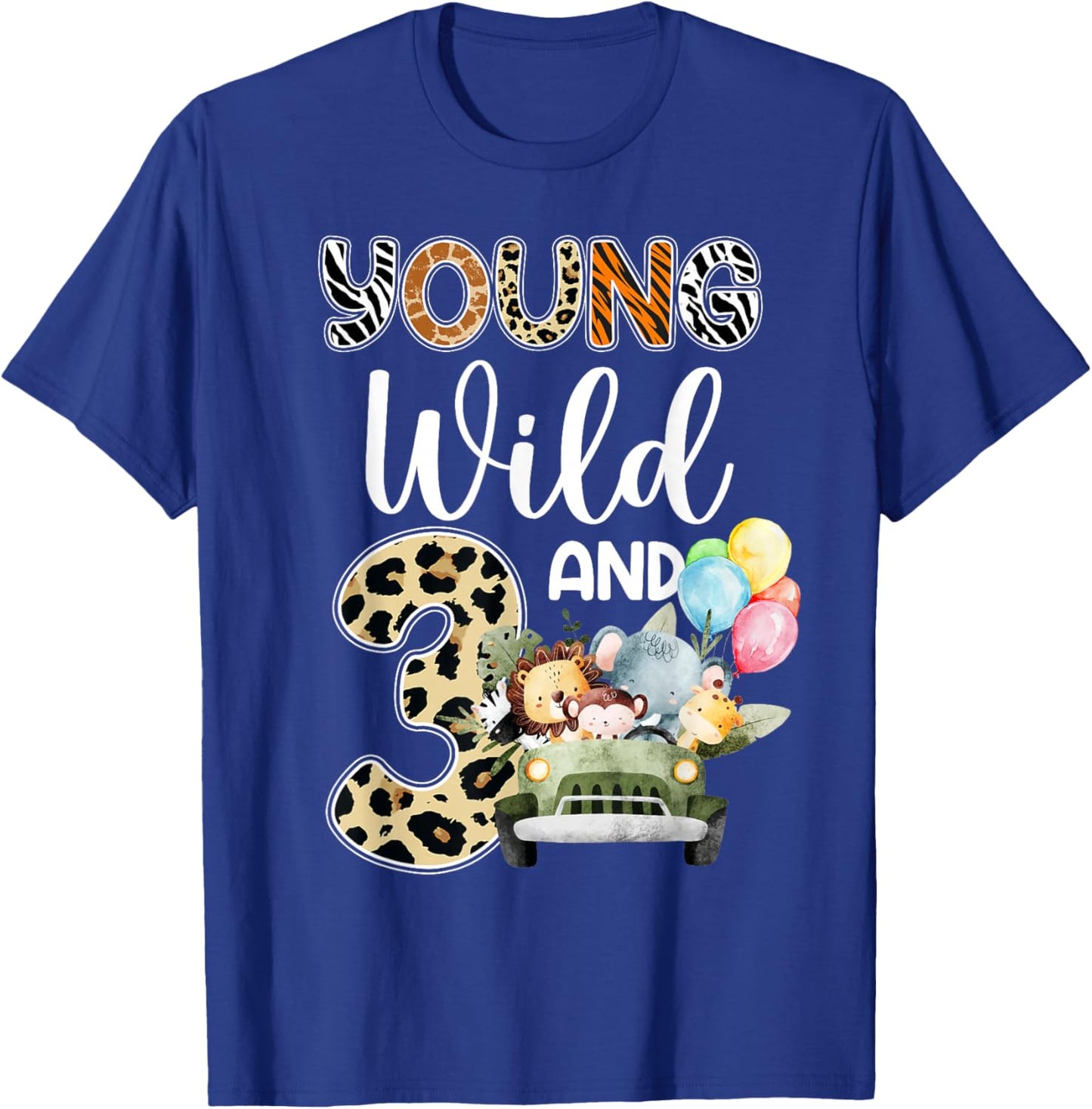 3rd Birthday Toddler Young Wild Three 3 Year Old Safari Zoo T-Shirt - T-Shirt | Royal