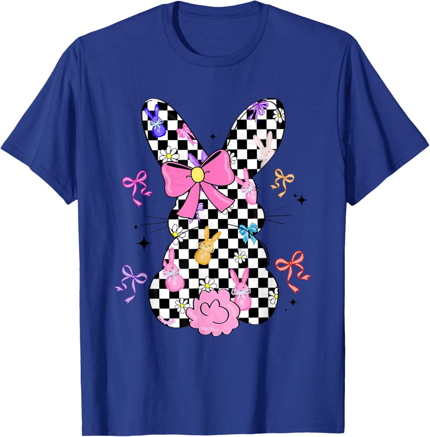 Checkerboard Easter Bunny Tween Boys Girls Teens T-Shirt - T-Shirt | Royal