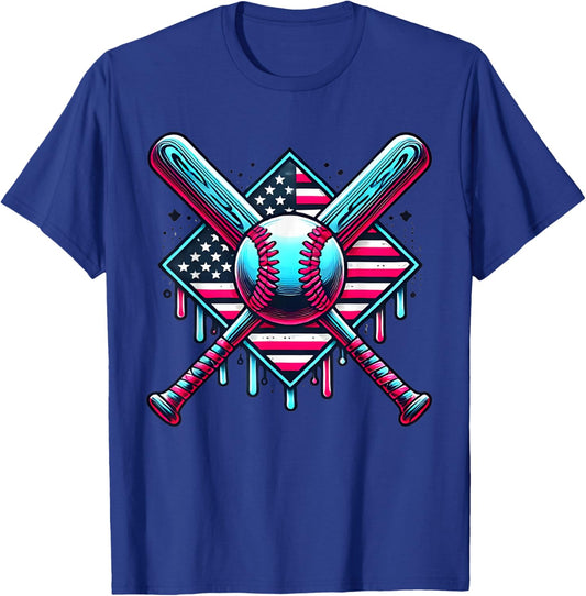 Baseball Drip For Boys American Flag USA Graphic Patriotic T-Shirt - T-Shirt | Royal