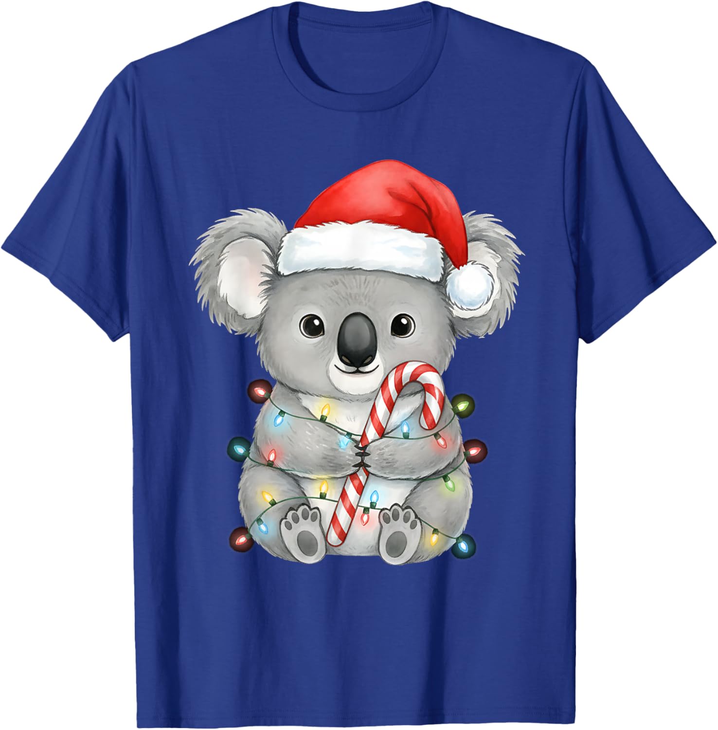 Koala Christmas Lights Santa Hat Snow Holiday Animal Love T-Shirt - T-Shirt | Royal