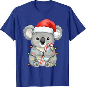 Koala Christmas Lights Santa Hat Snow Holiday Animal Love T-Shirt - T-Shirt | Royal