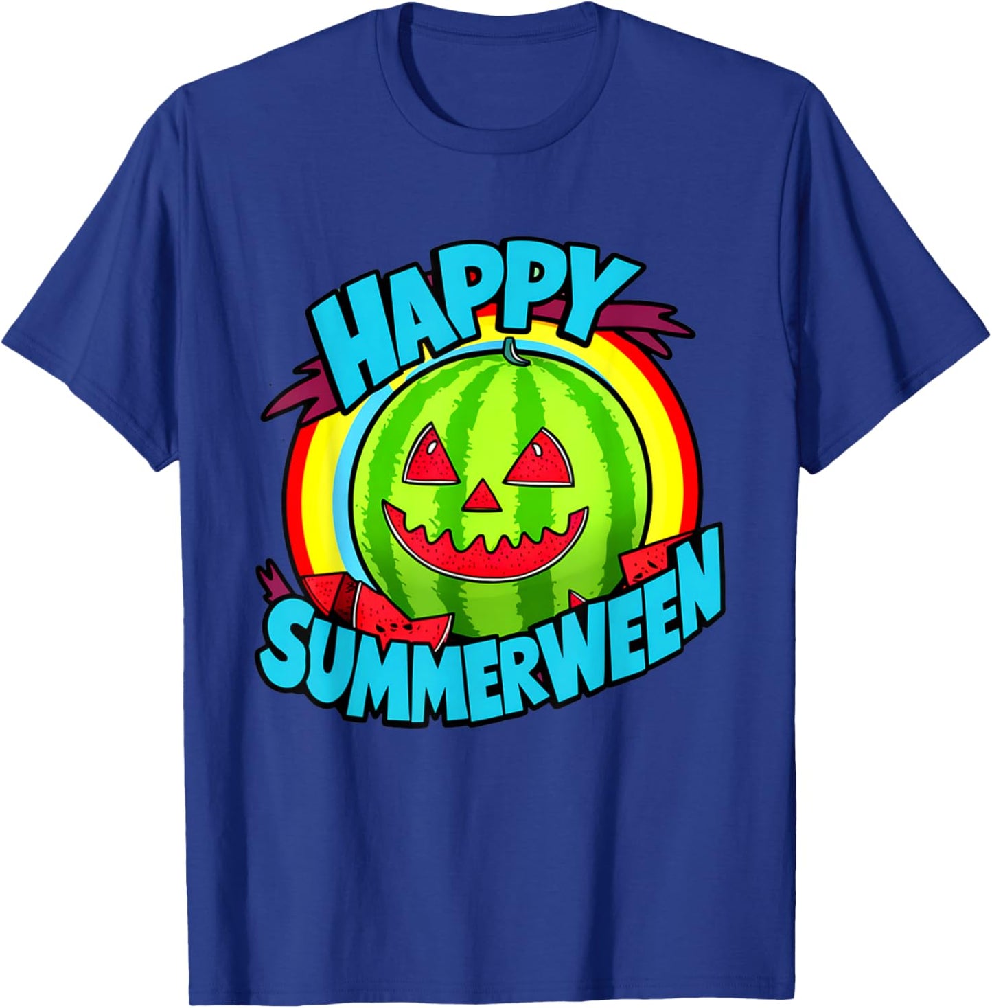Happy Summerween Summer Watermelon Jack-o-lantern Halloween Men Women T-Shirt - T-Shirt | Royal