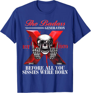 Gen X Badass Generation Lustiges Skelett Shirt Gen X Est 1970 T-Shirt - T-Shirt | Royal