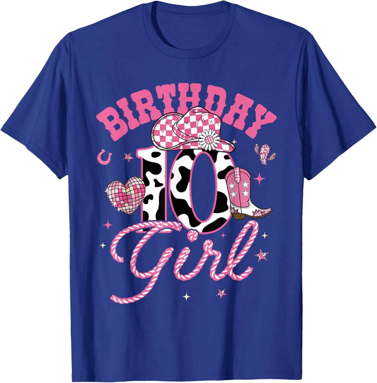 Kids 10 Year Old 10th Birthday Pink Cowgirl Birthday Girl T-Shirt - T-Shirt | Royal