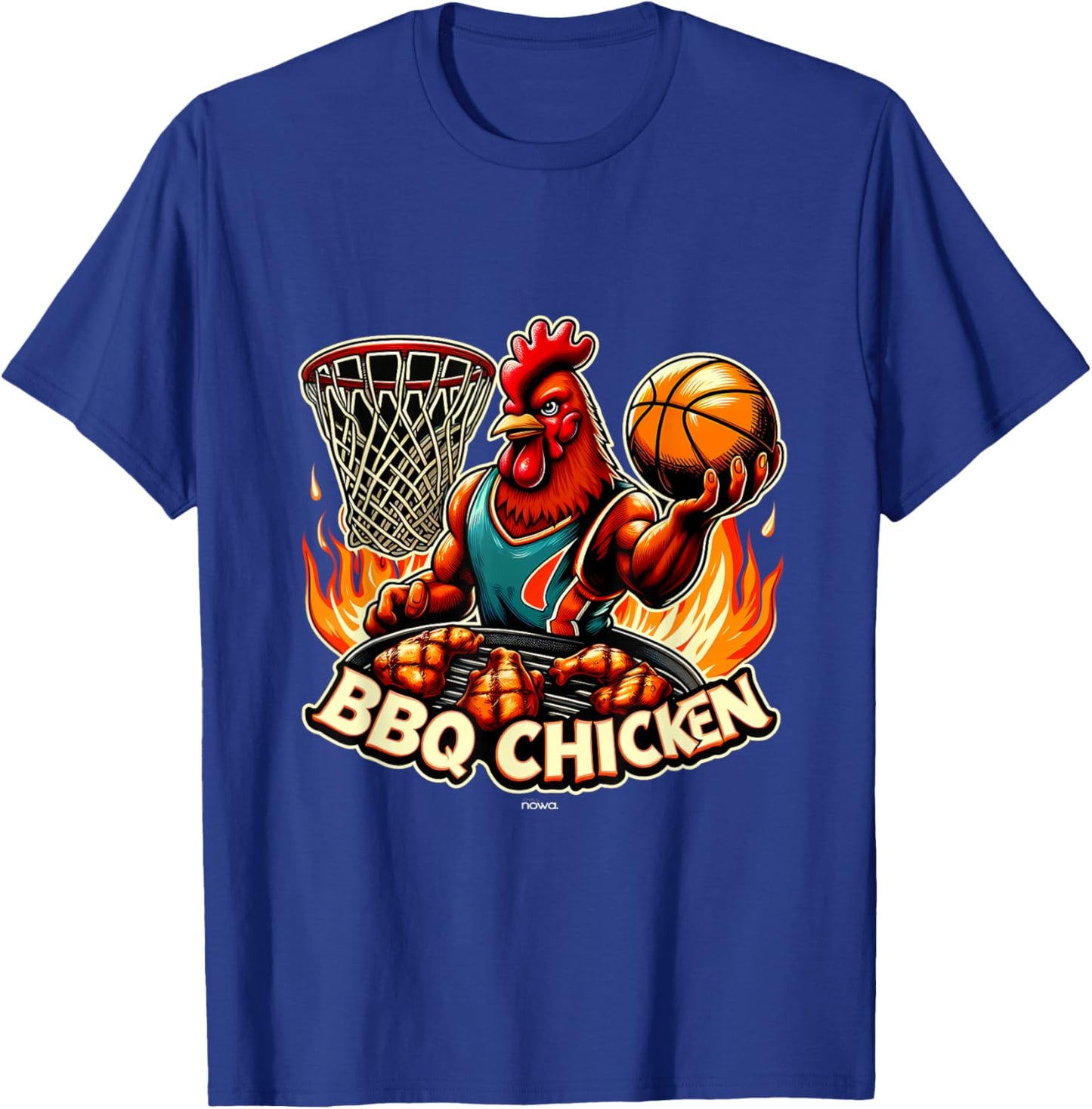 Bbq Chicken with Grill on Flames Playing Basketball T-Shirt - T-Shirt | Royal