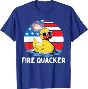 Fire Quacker Duck Firecracker Funny 4th of July USA Flag Kid T-Shirt - T-Shirt | Royal