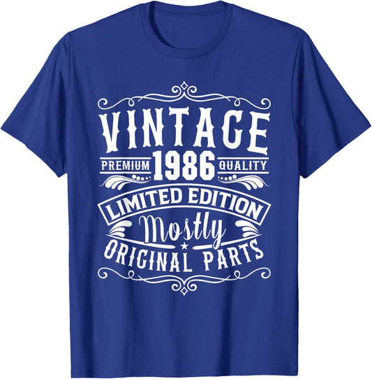 Born in 1986 Birthday, Vintage Mostly Original Parts Funny T-Shirt - T-Shirt | Royal