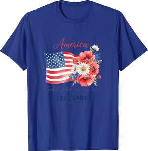 250 Years Since 1776 Patriotic Floral Flag T-Shirt - T-Shirt | Royal