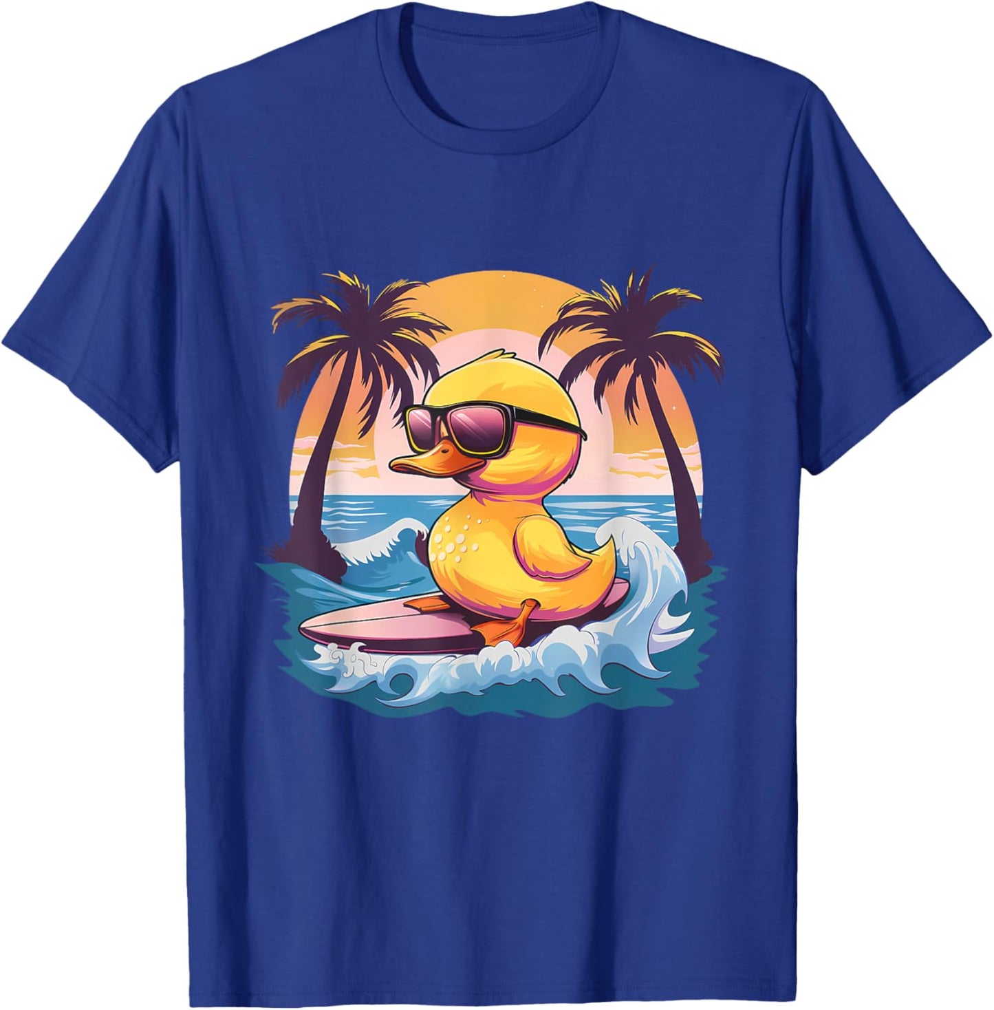 Rubber Duck Surfing Surfer Beach Sunset Rubber Duckie T-Shirt - T-Shirt | Royal