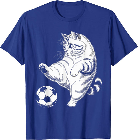 Funny Cat Soccer Ball Graphic T-Shirt - T-Shirt | Royal