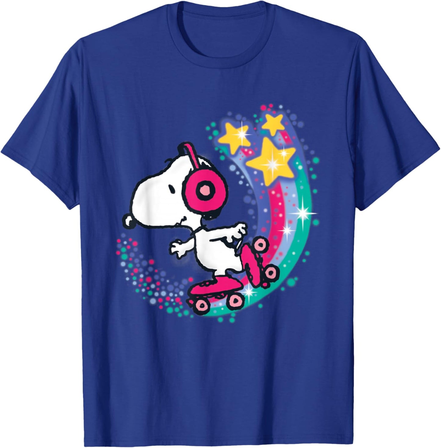 Peanuts Snoopy Roller Skating Star Powered Rainbow T-Shirt - T-Shirt | Royal