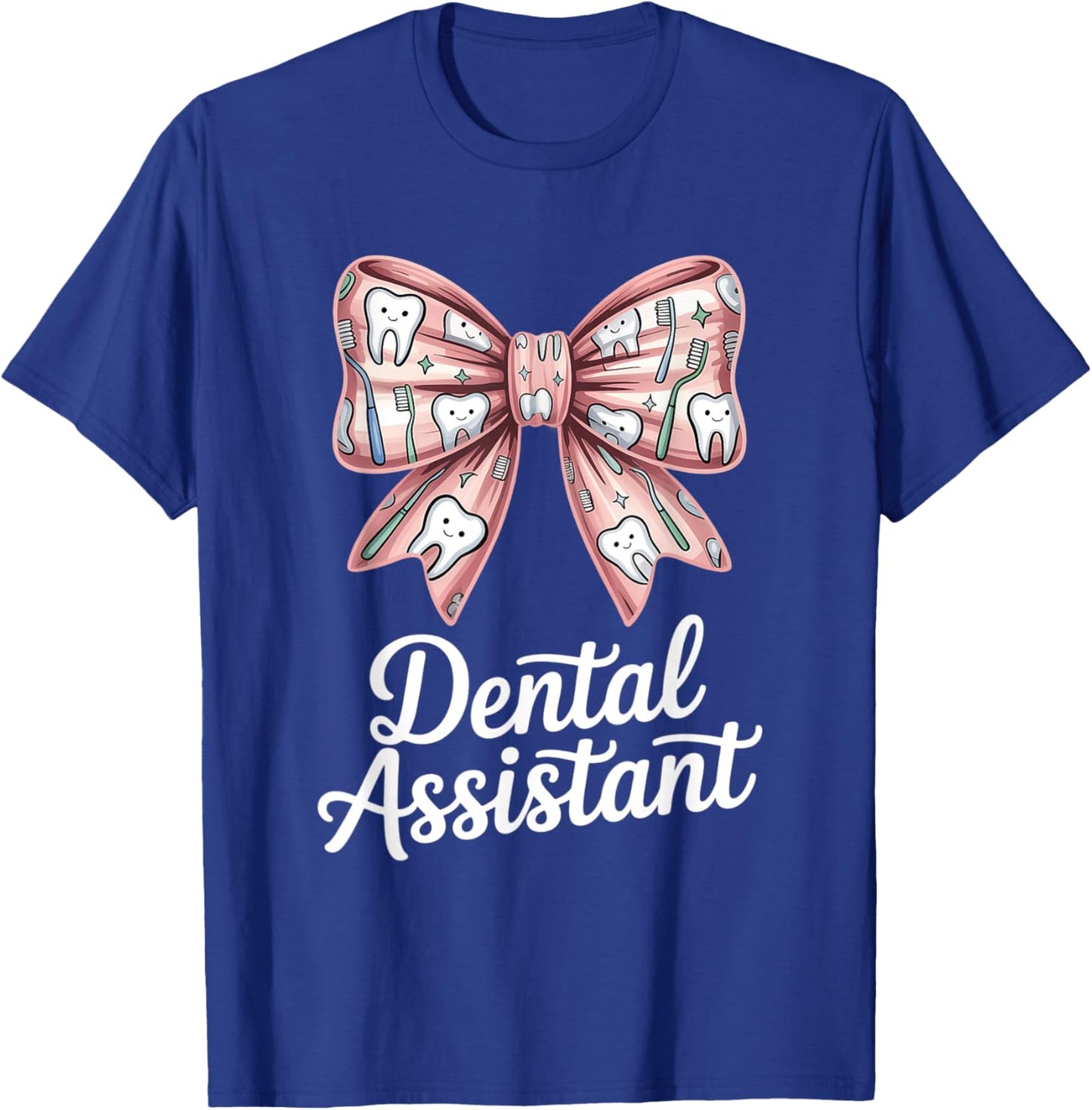Cute Dental Assistant Bow with Toothbrush Pattern T-Shirt - T-Shirt | Royal