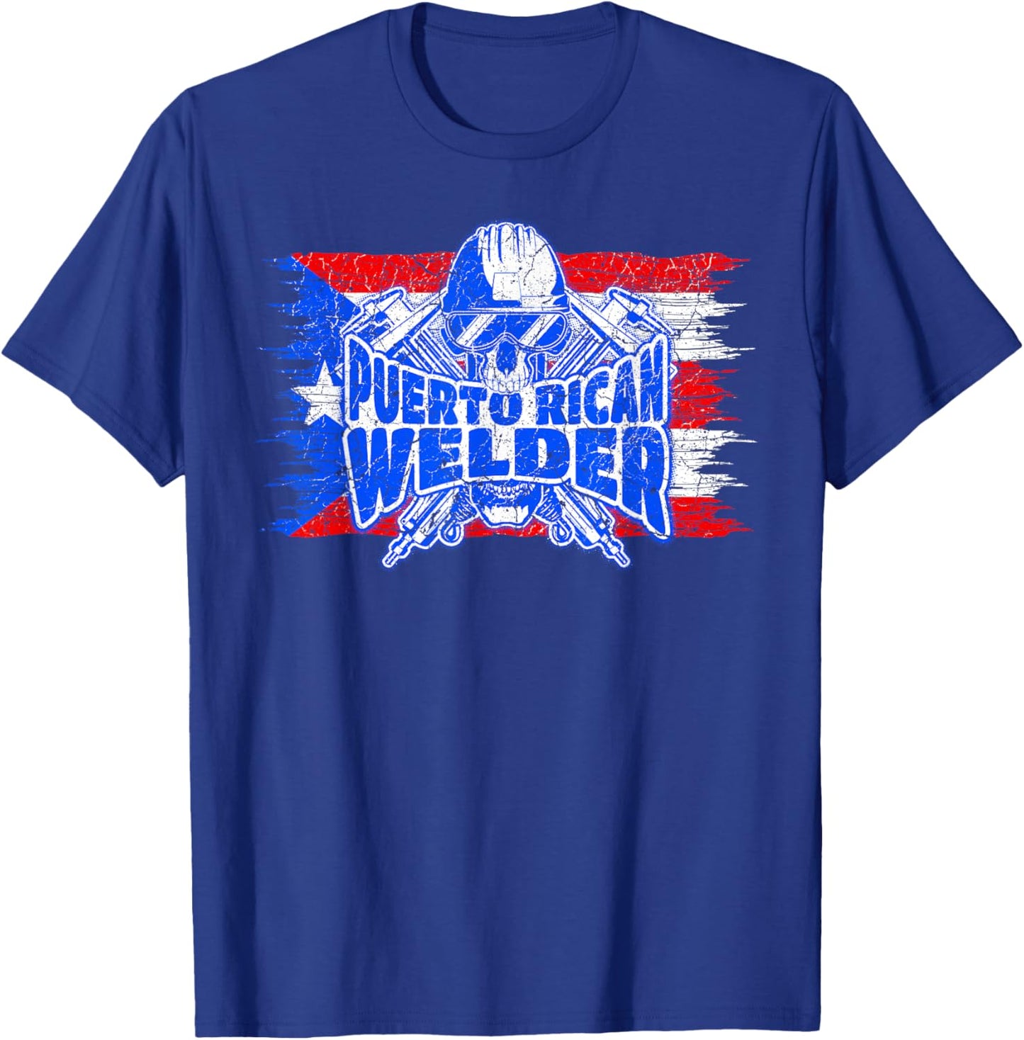Proud Puerto Rican Welder Skull with Flag of Puerto Rico T-Shirt - T-Shirt | Royal