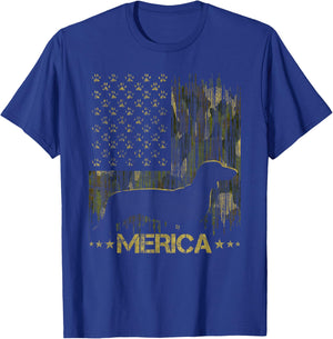Vintage Camouflage USA Flag Merica Dachshund Dog Silhouette Men Women Kids T-Shirt - T-Shirt | Royal