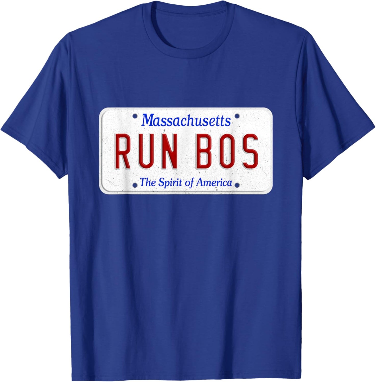 Run Bos Boston Mass Running Distance Runner license plate T-Shirt - T-Shirt | Royal