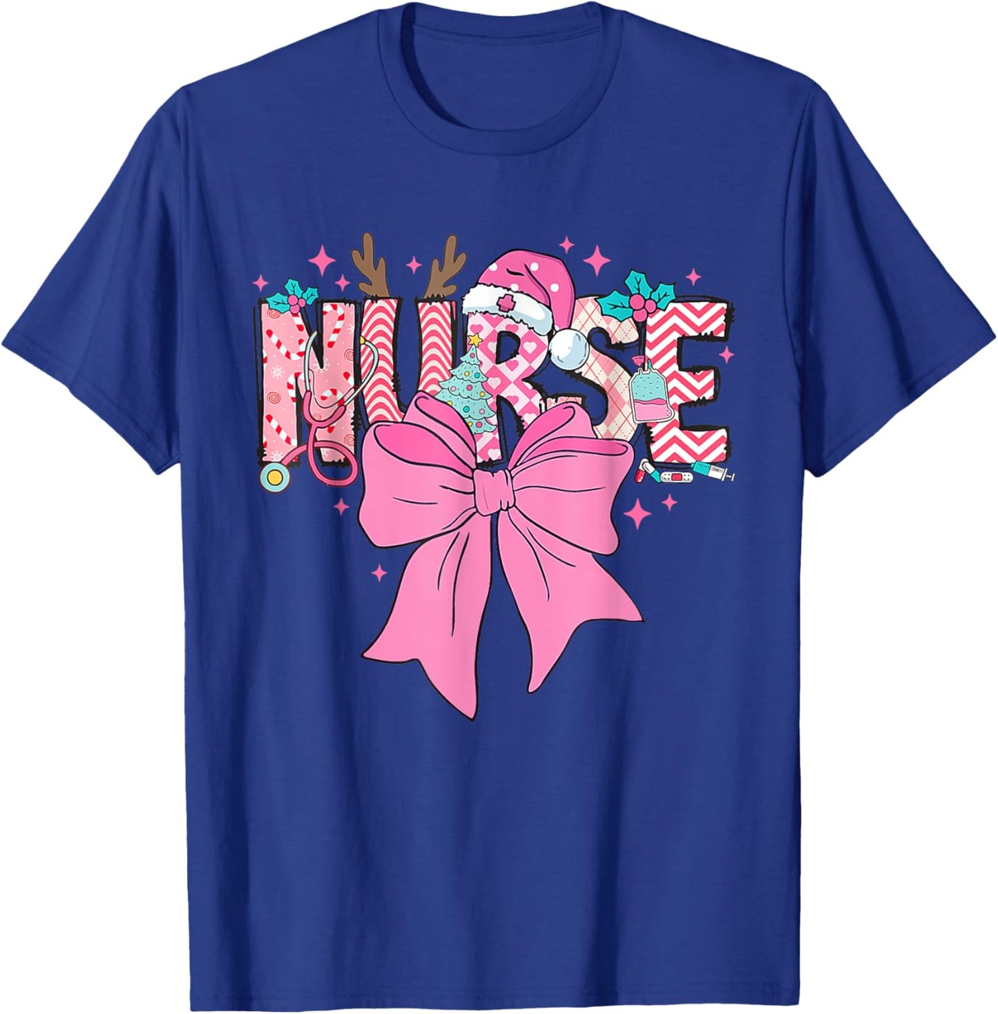 Coquette Nurse Christmas Nursing Pink Tone Bow Xmas Plaid T-Shirt - T-Shirt | Royal