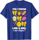 Yes I Throw Like A Girl Funny Softball Women Girls Kids Bow T-Shirt - T-Shirt | Royal