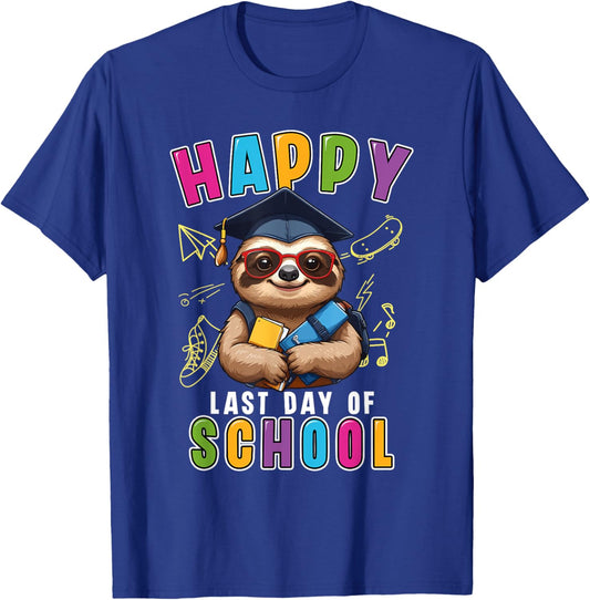 Happy Last Day Of School Sloth Teacher Kids Graduation T-Shirt - T-Shirt | Royal