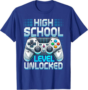 First Day of High School Level Unlocked Back To School Gamer T-Shirt - T-Shirt | Royal