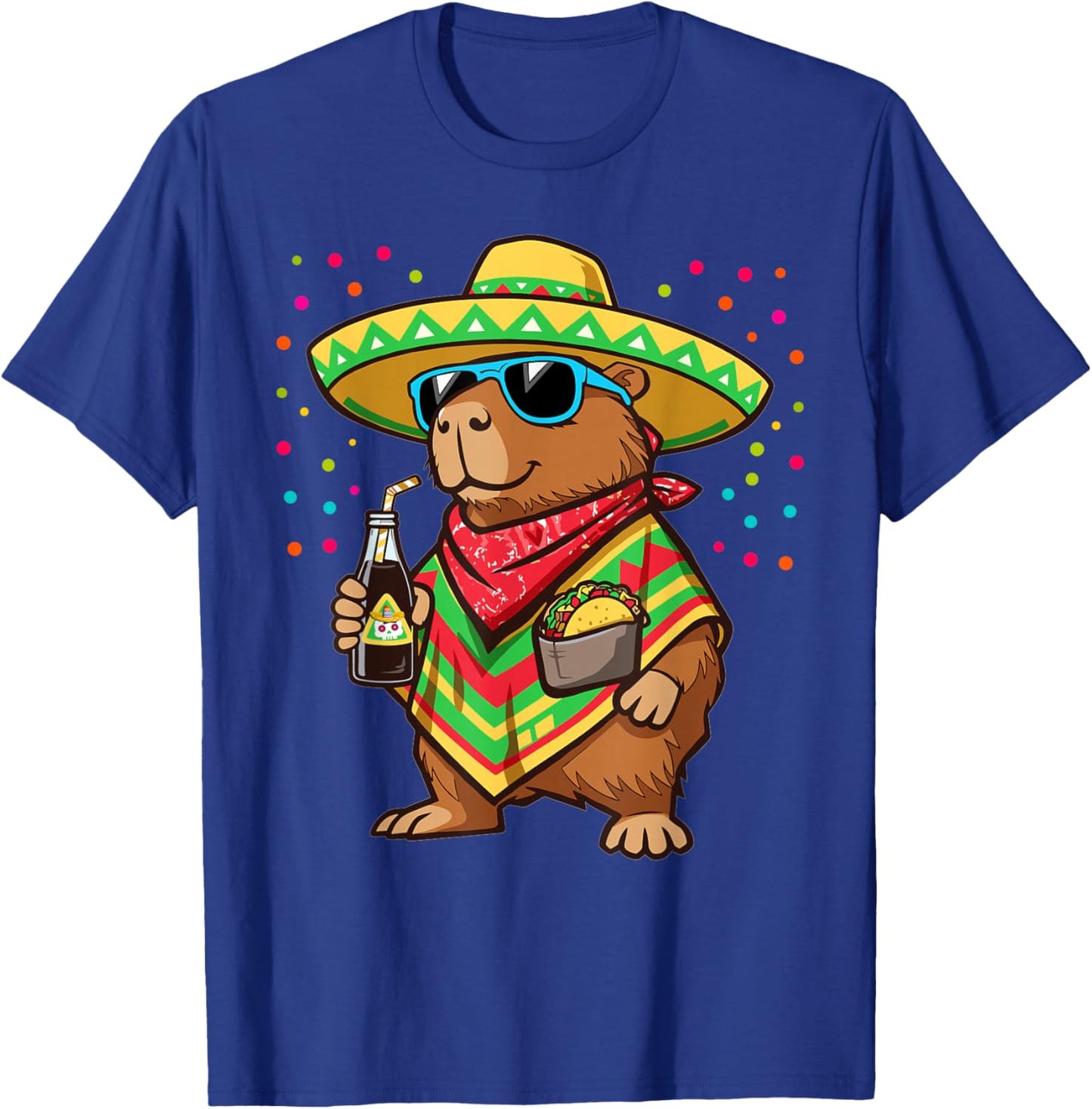 Funny Cinco De Mayo Capybara Sombrero Taco Fiesta Mexican T-Shirt - T-Shirt | Royal