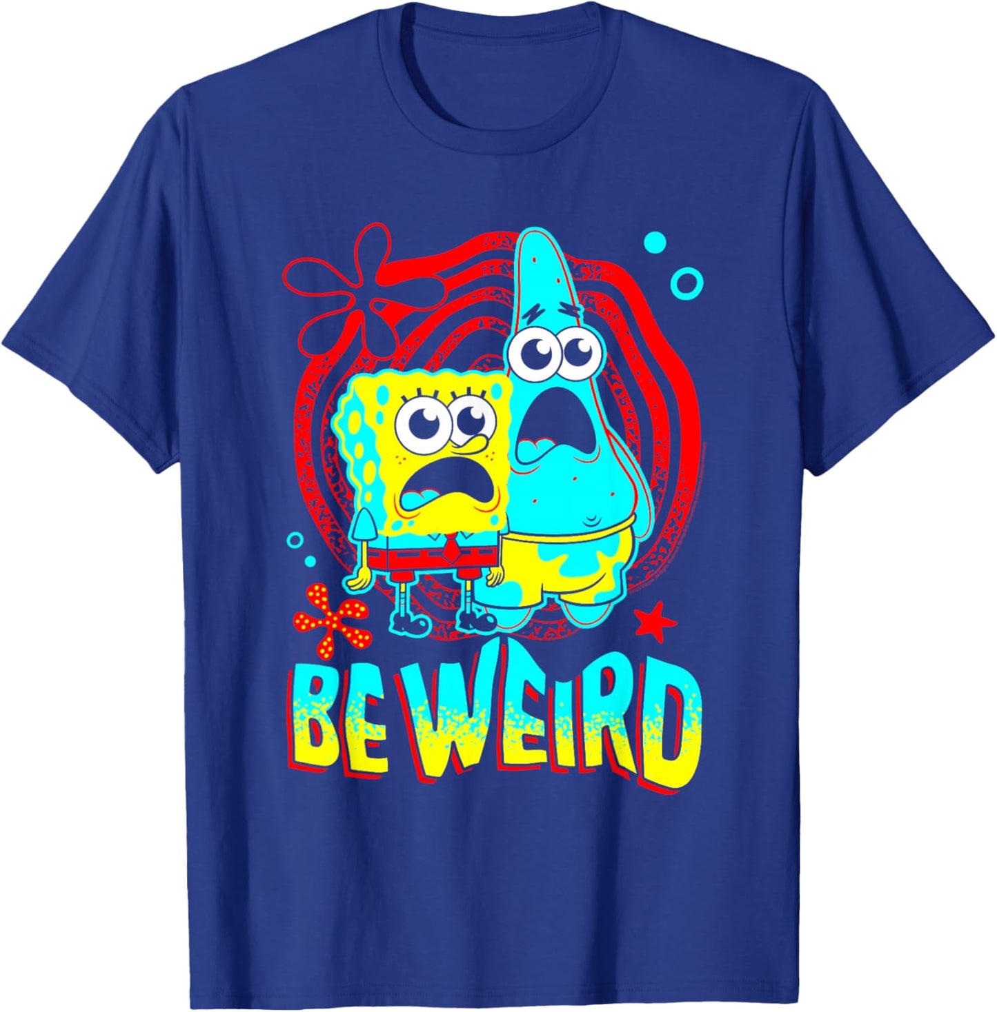 Spongebob and Patrick Be Weird Wavy Text Funny Cartoon T-Shirt - T-Shirt | Royal