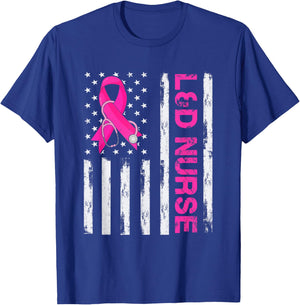 L&D Nurse American Flag Breast Cancer Awareness Pink Ribbon Women Men T-Shirt - T-Shirt | Royal
