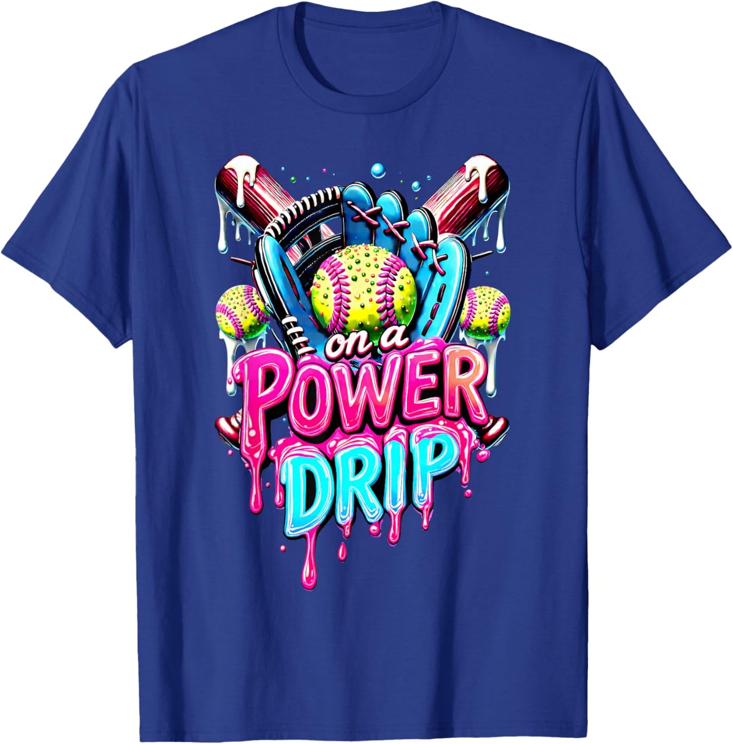 On A Power Drip Softball Ice Cream Dripping With Sprinkles T-Shirt - T-Shirt | Royal