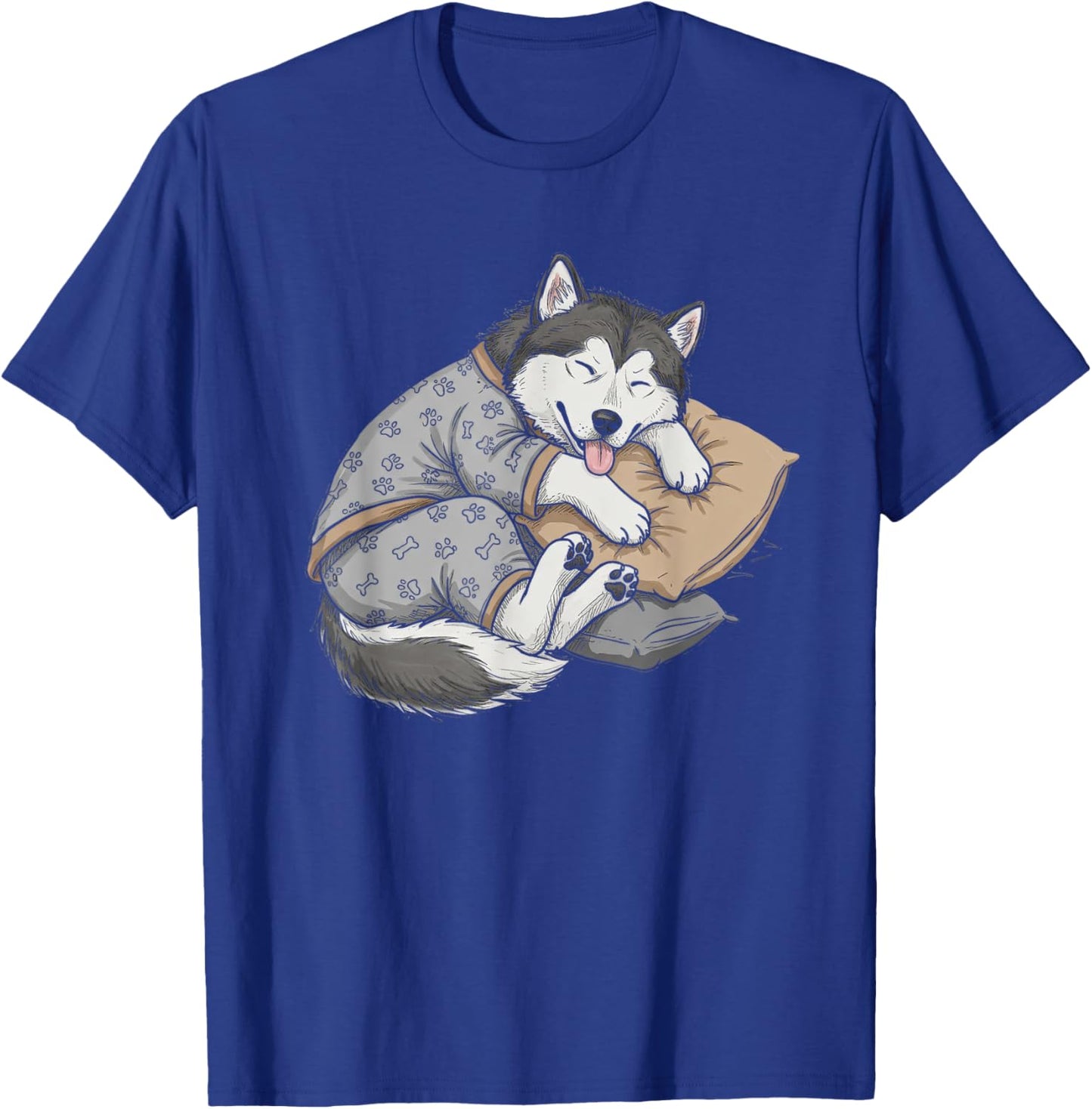 Funny Sleepy Alaskan Malamute Pajama Men Women Kids T-Shirt - T-Shirt | Royal