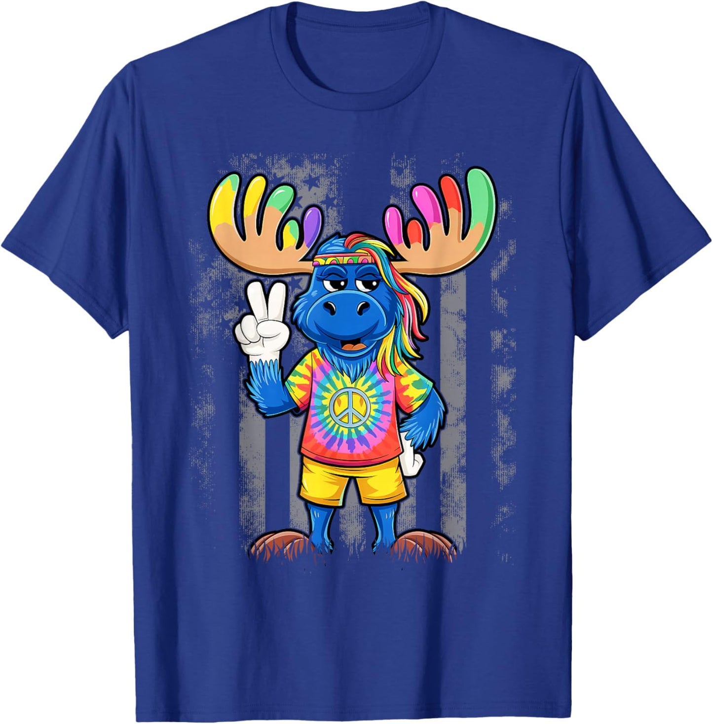 Peace Sign Tie Dye Moose T-Shirt - T-Shirt | Royal