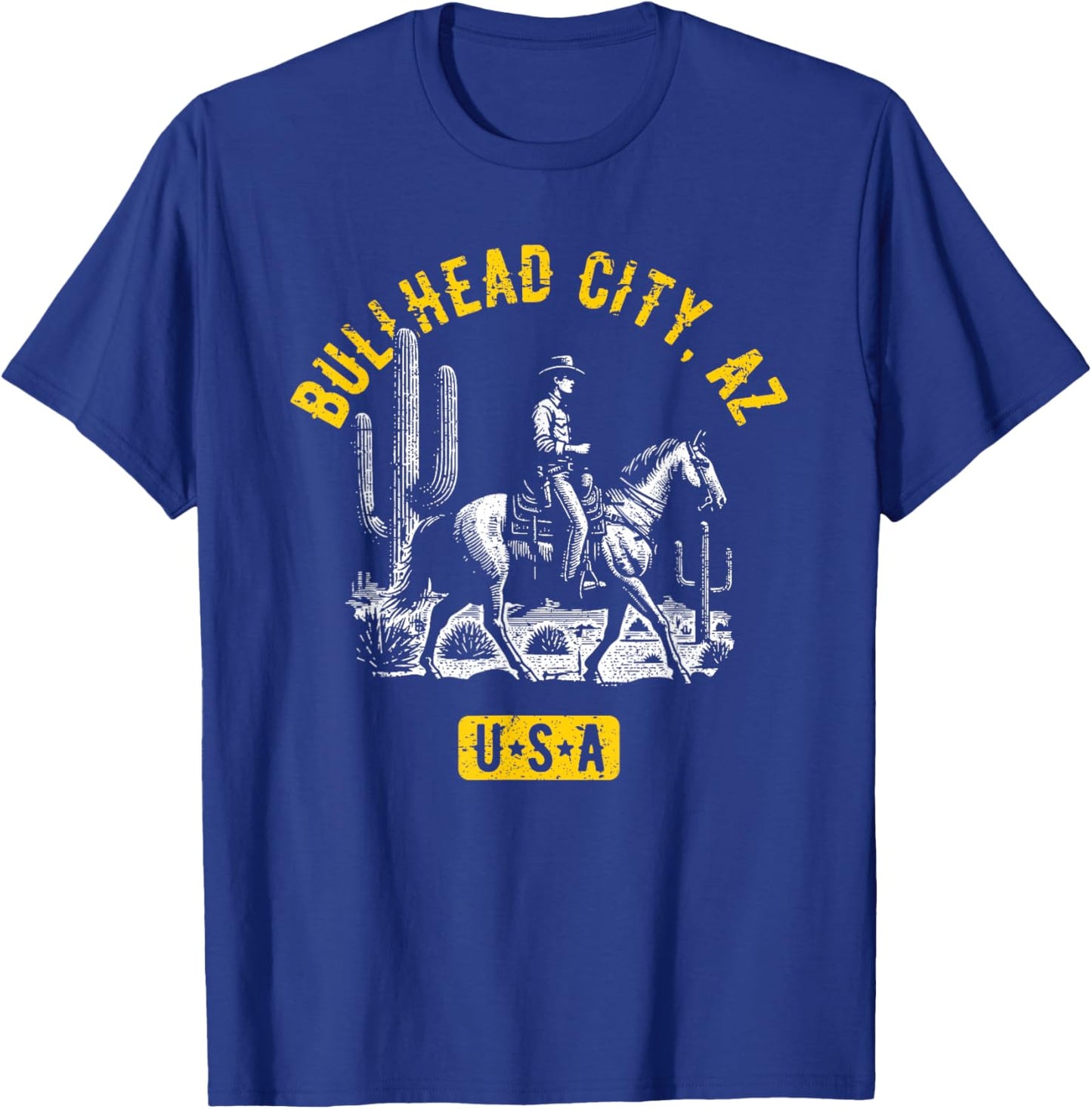 Bullhead City AZ USA Cowboy Horse Distressed Style Design T-Shirt - T-Shirt | Royal