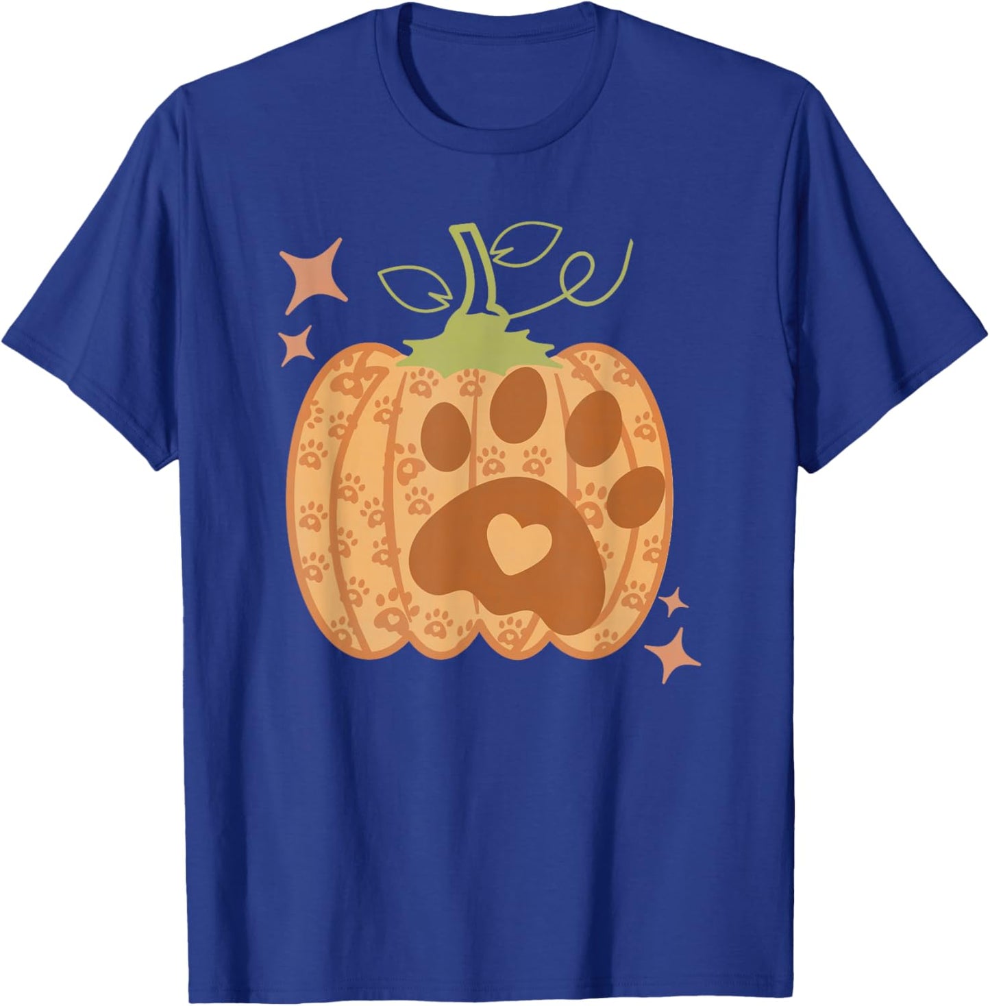 Pumpkin Dog Paw Print Autumn Cute Falling Men Women Kids T-Shirt - T-Shirt | Royal