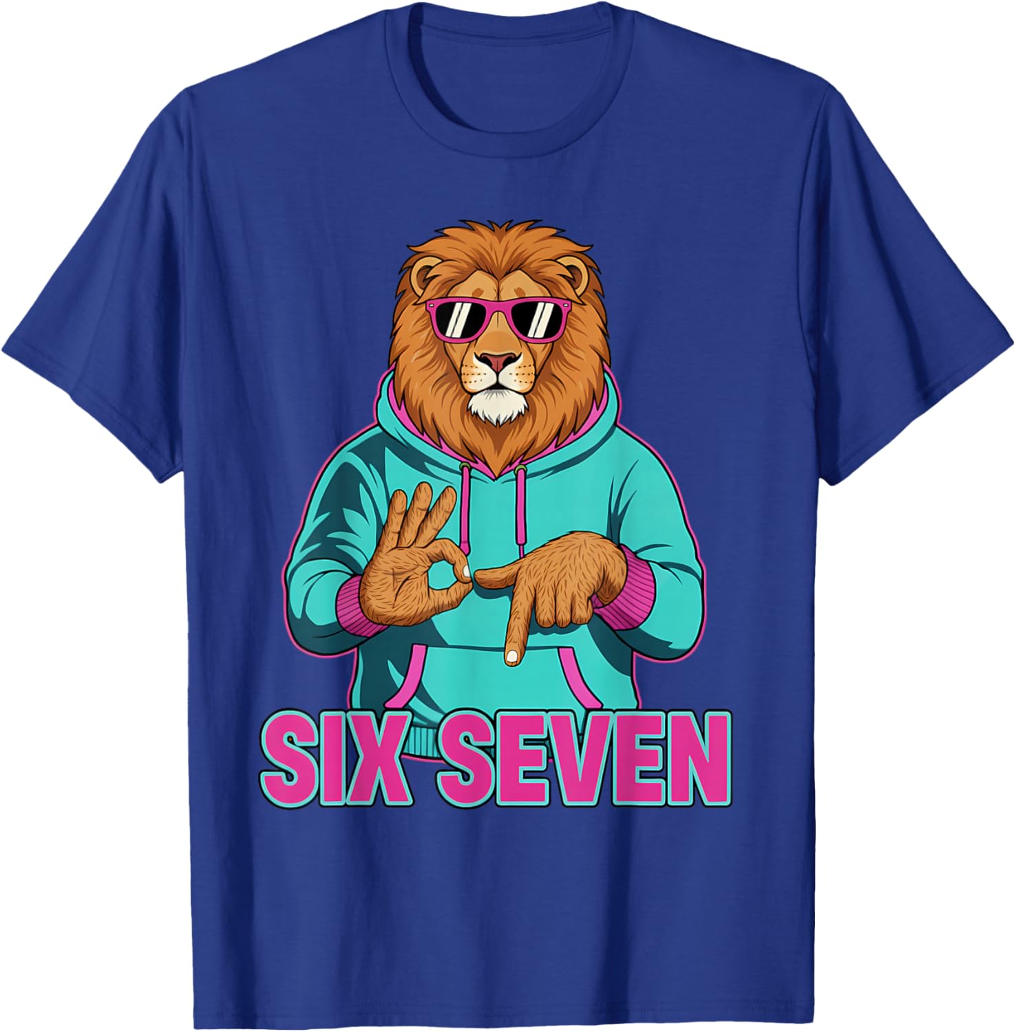 Six Seven Meme Cute Lion 67 Funny Gen Z Apha Slang T-Shirt - T-Shirt | Royal