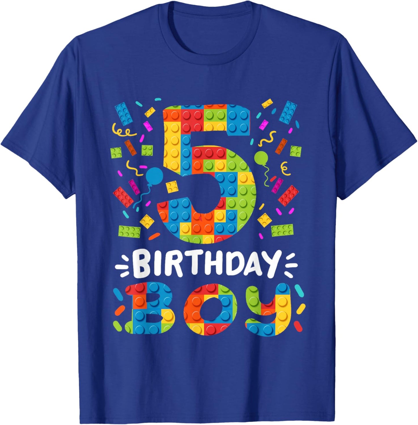 Kids 5 Years Old Building Blocks Builder 5th Birthday Boys T-Shirt - T-Shirt | Royal